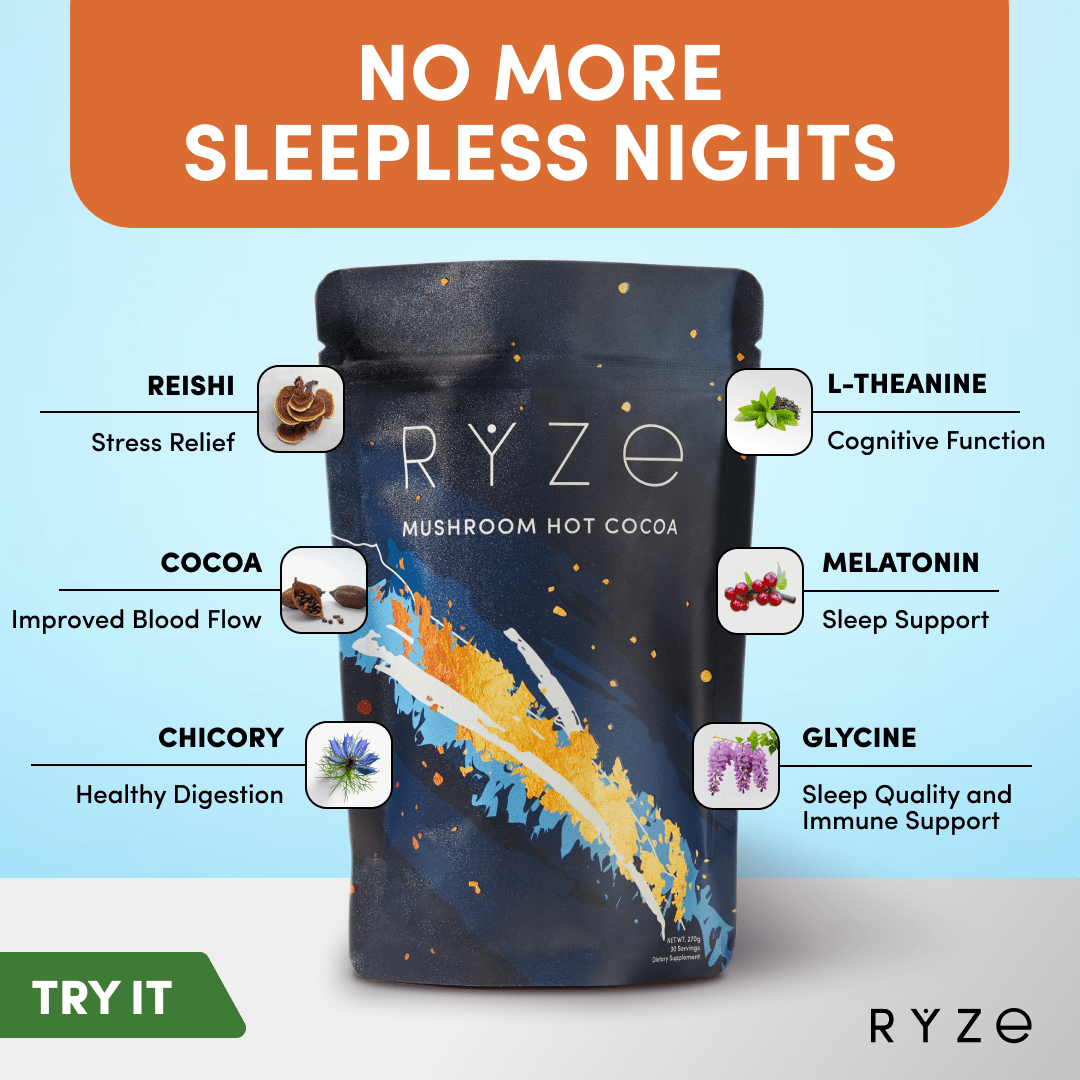 RYZE Hot Cocoa - with 6 Sleep Superfoods to Help Fall Asleep and Stay Asleep - X9WB