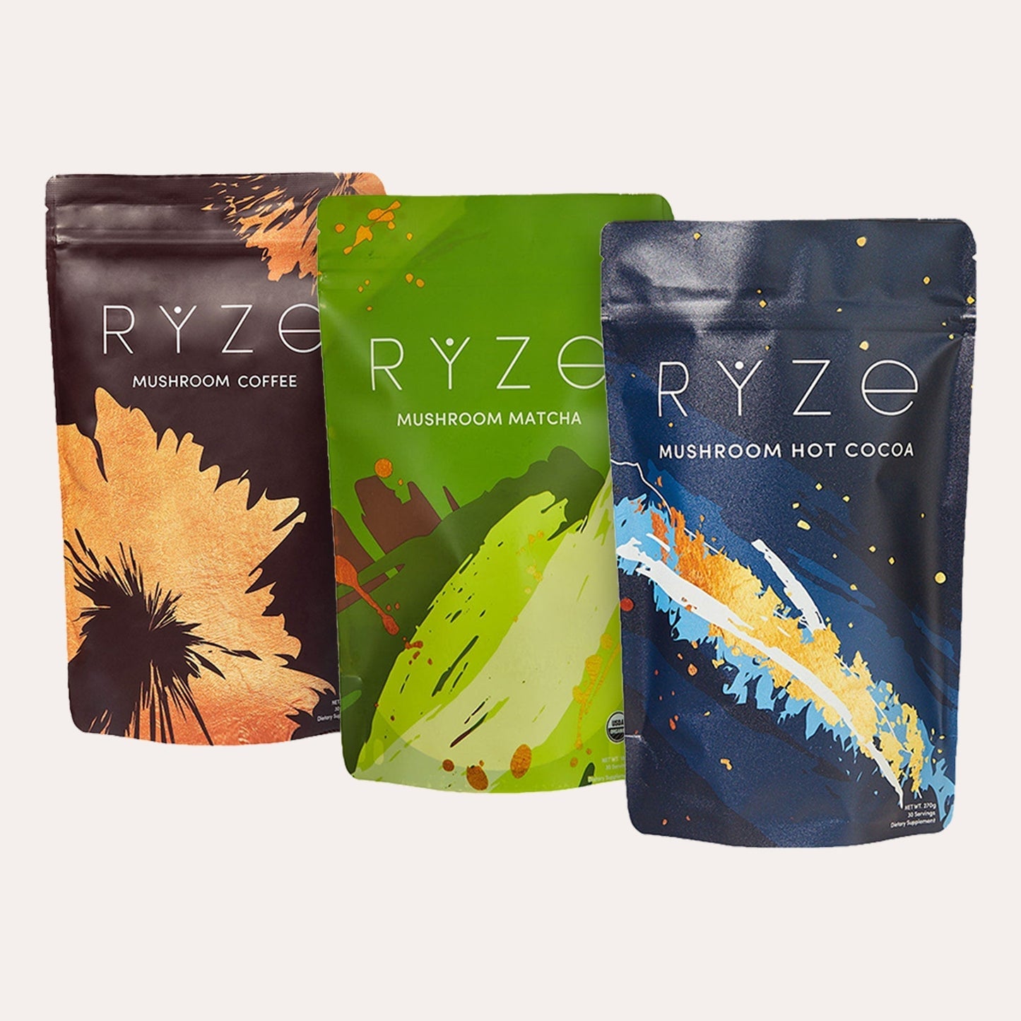 RYZE Mushroom Matcha - with 6 Organic Adaptogenic Mushrooms Grown In USA and Ceremonial-Grade Japanese Matcha - Q6AG