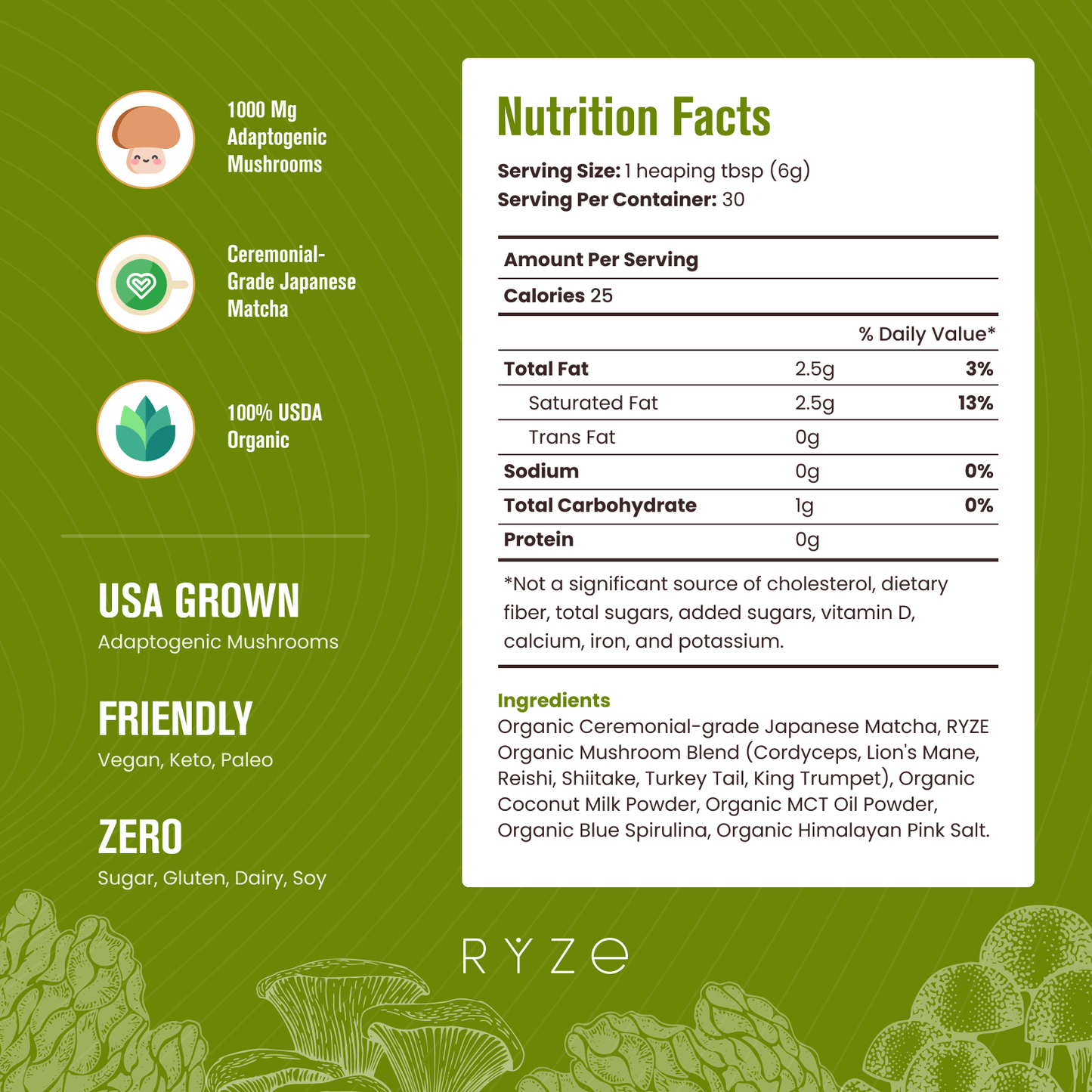 RYZE Organic Mushroom Matcha Starter Kit (60 servings) - IGGD